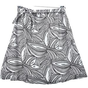 Talbots Irish Linen A-Line Wrap Skirt Brown White Leaf Print Knee Length 16W